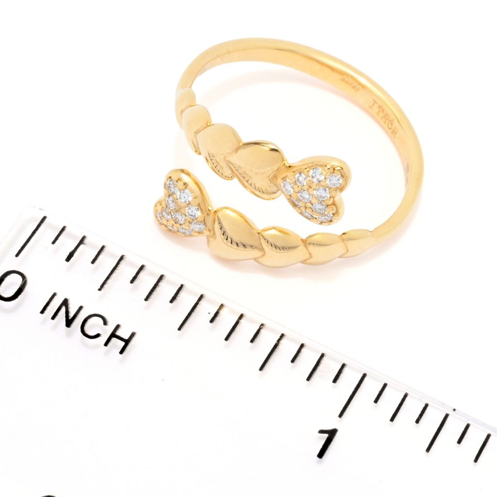 DIAMORE 14K Gold Polished 0.14ctw Pave Diamond Heart Beaded Bypass Ring