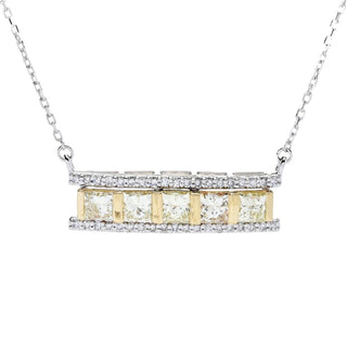 Diamond Treasures 14K Two-tone Gold 1.74ctw Princess Cut Yellow & White Diamond Bar Necklace