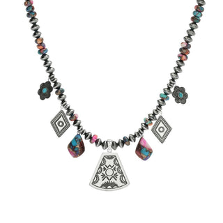 Southwest Elements "Statements" Purple Dahlia Kingman Turquoise Charm Necklace