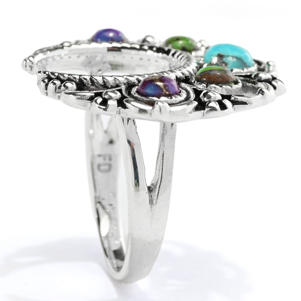 Southwest Elements Sterling Silver Mohave Turquoise Squash Blossom Ring