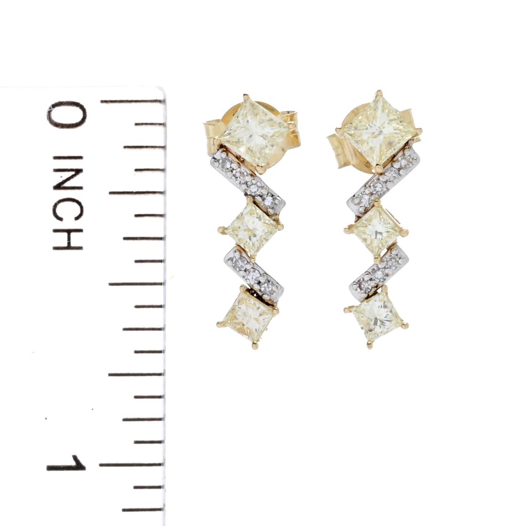 Diamond Treasures 1.17ctw Princess Cut Yellow & White Diamond Linear Earrings