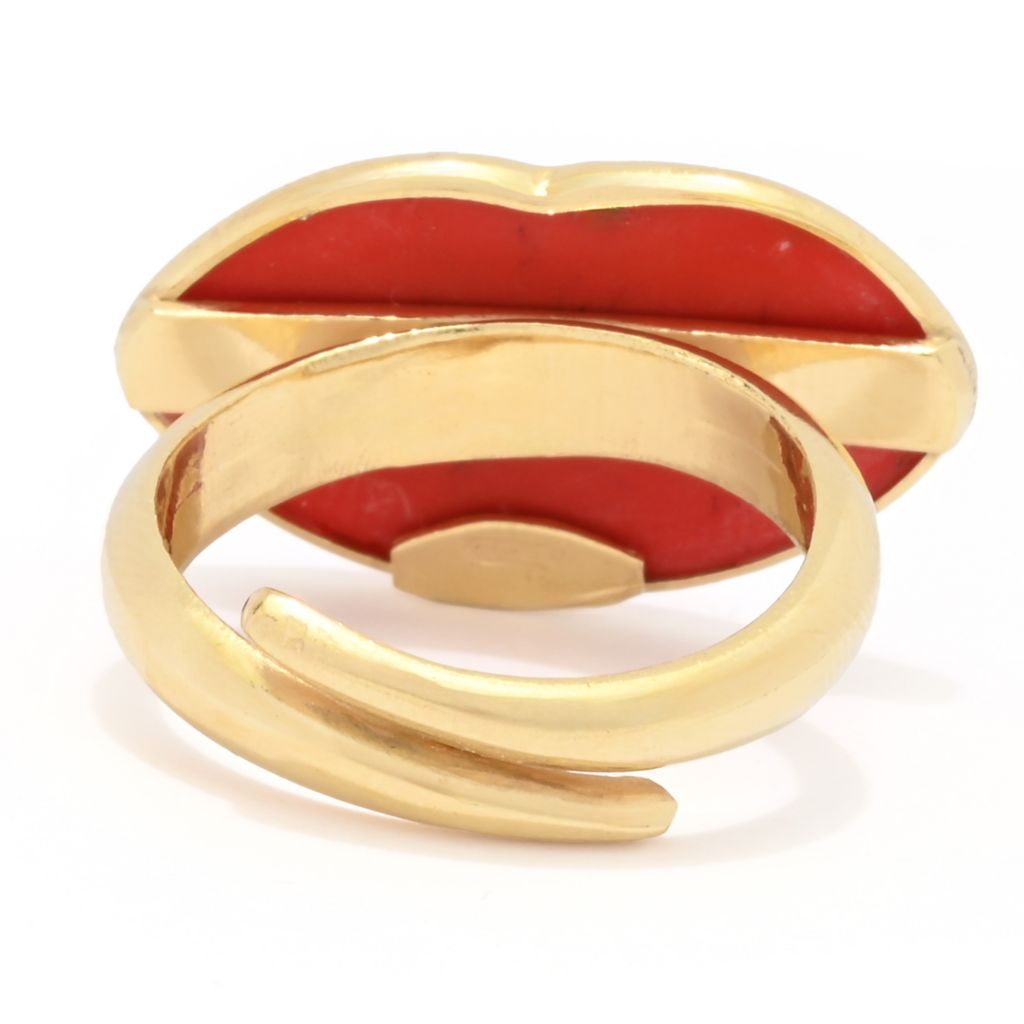 Bello Italiano 18K Gold Plated "Rossetto" Red Coral Lips Ring