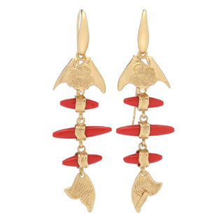 Bello Italiano 18K Gold Plated Coral Fish 2.5" Drop Earrings