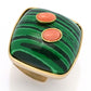 Bello Italiano 18K Gold Plated 23mm Malachite & Rose Coral Statement Ring