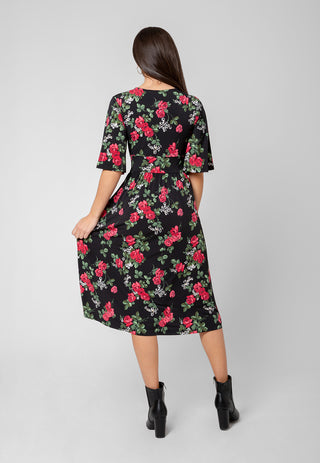 Leota Women's Short Sleeve Zoe Dress in Ruby Rose Black