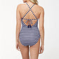 Tommy Bahama - Breton Stripe High Neck Tie Back One Piece Swimsuit