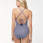 Tommy Bahama - Breton Stripe High Neck Tie Back One Piece Swimsuit