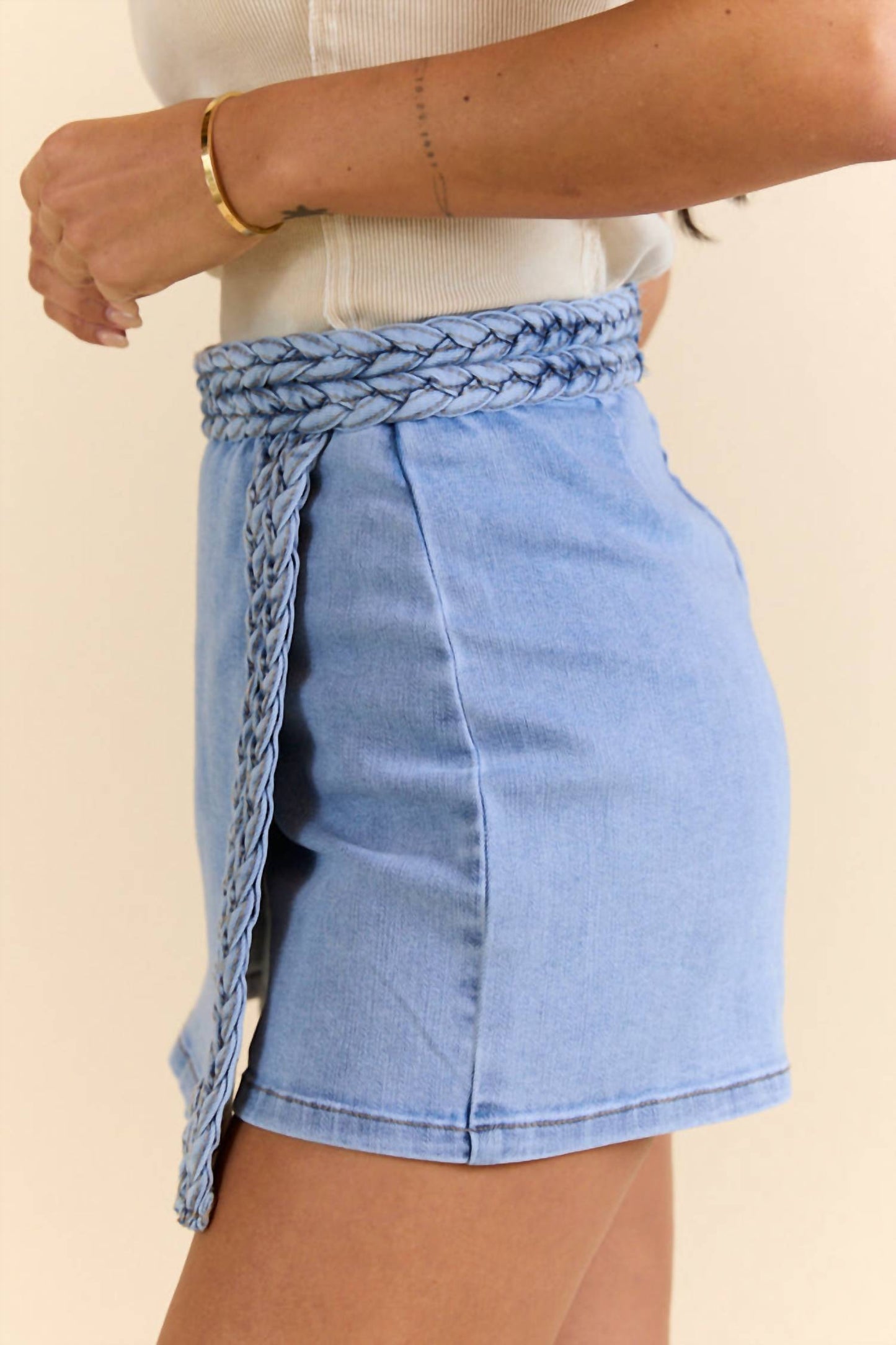 Bellissima - Braided Denim Waist Tie Wrapped Skort