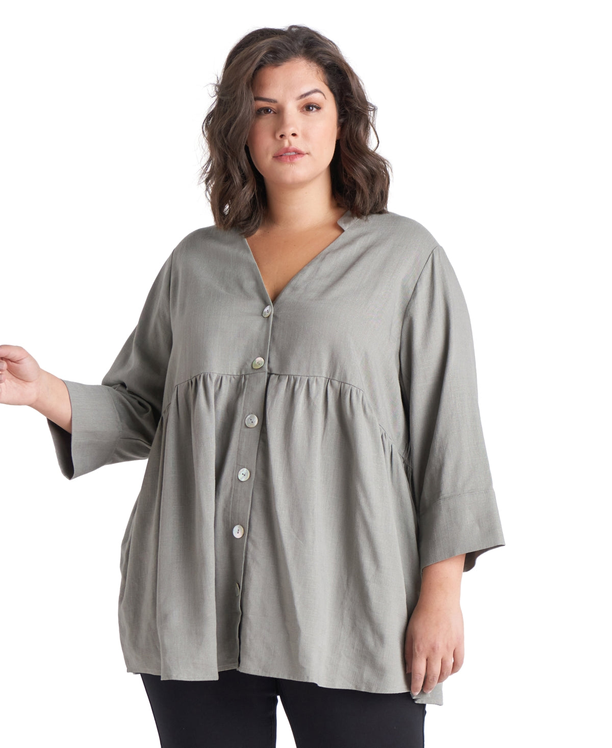 +Size Button-Front Tunic Top