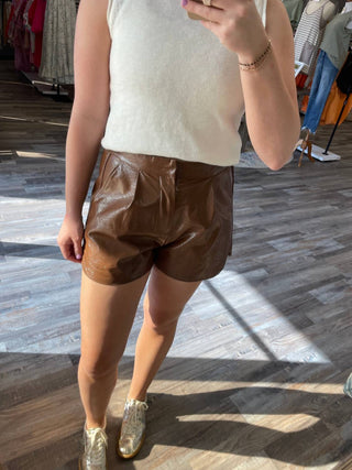 Entro - High Waisted Leather Shorts