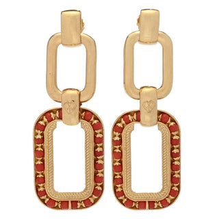 Gaetano Vitiello 18K Gold Plated "Parigi" Red Coral Paperclip Earrings