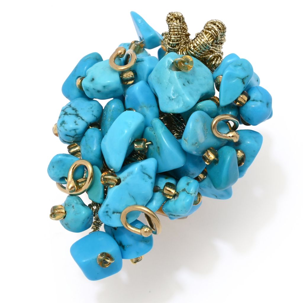 Gaetano Vitiello 18K Gold Plated "Uncinetto" Turquoise Chip Cluster Ring