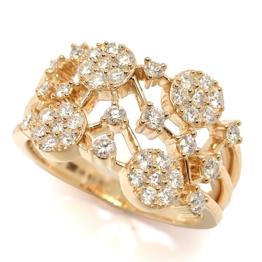 Gems of Distinction 14K Gold 0.82ctw Pave Diamond Multi Row Station Ring