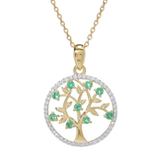 Gem Treasures 0.84ctw Zambian Emerald & Zircon Tree of Life Pendant w/ Chain