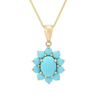 LALI Jewels 14K Gold 8x6mm Turquoise w/ Turquoise Halo Pendant w/ Chain