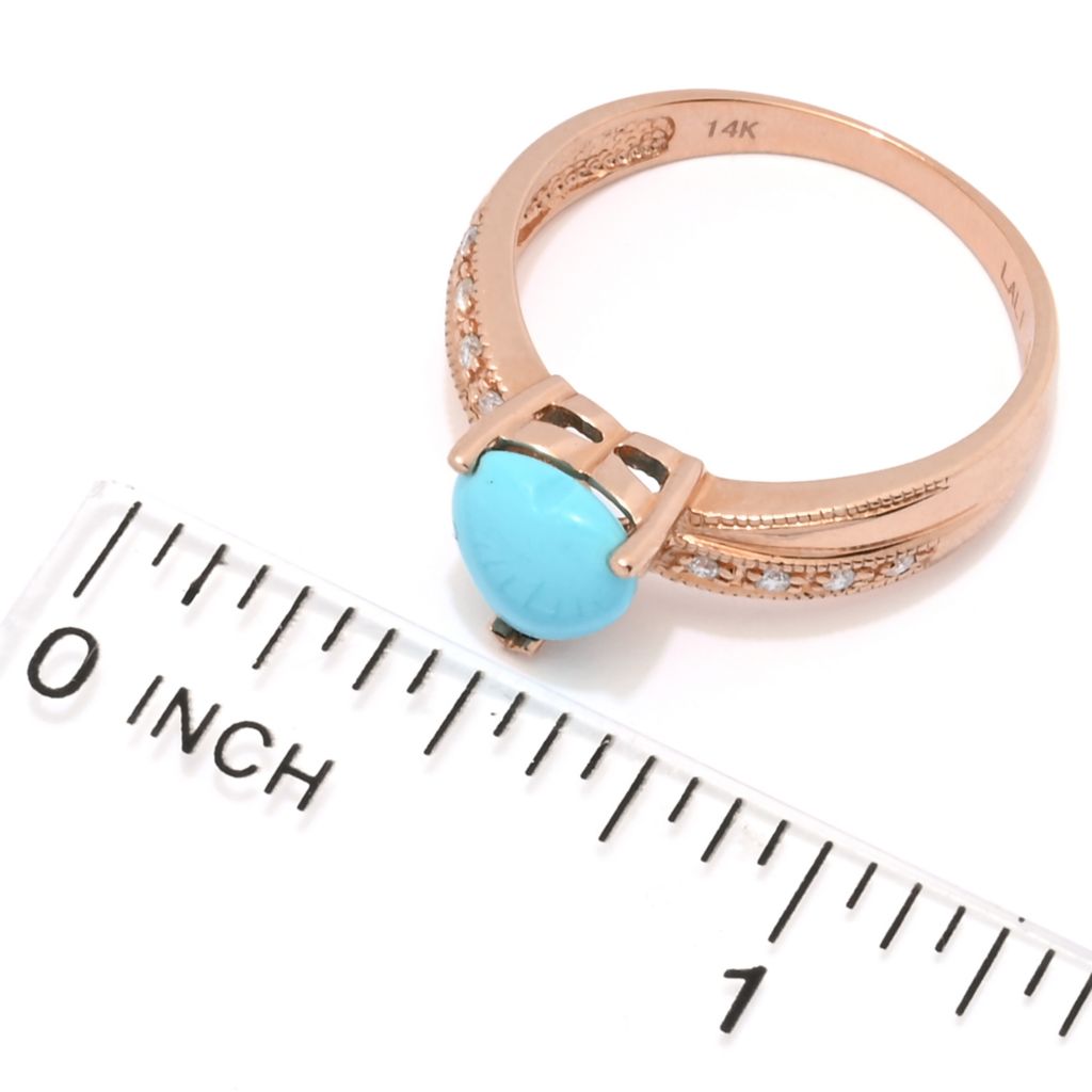 LALI Jewels 14K Rose Gold 7mm Heart Shape Turquoise & Diamond Ring