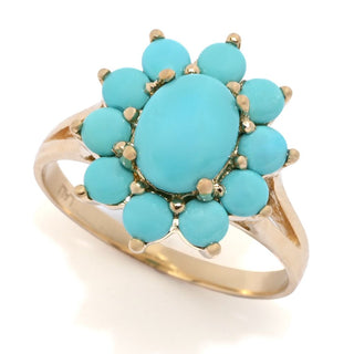 LALI Jewels 14K Gold Polished 8x6mm Turquoise w/ Turquoise Halo Ring