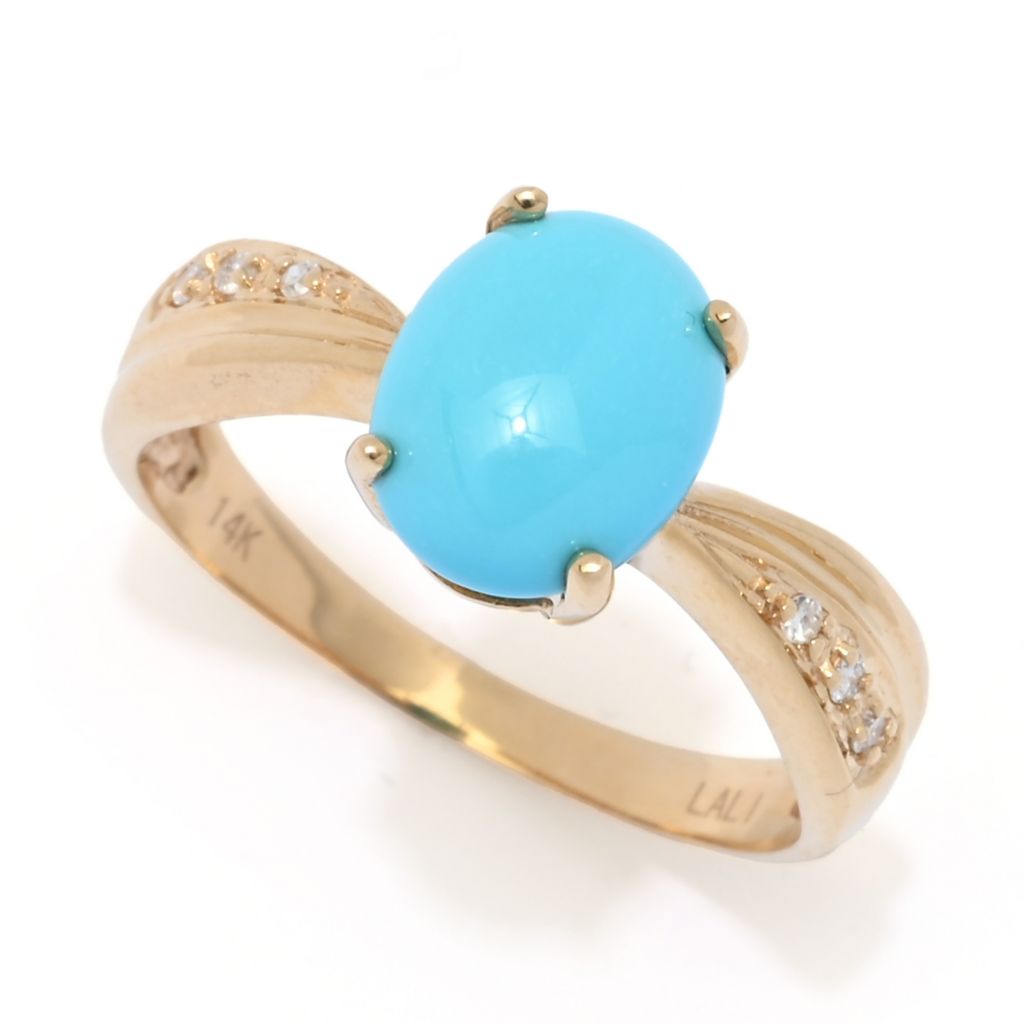 LALI Jewels 14K Gold Polished 9x7mm Turquoise & Diamond Ring, 2.4 grams