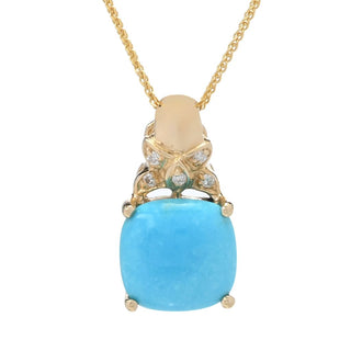 LALI Jewels 14K Gold Polished 9mm Cushion Shape Turquoise & Diamond Pendant
