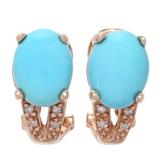 LALI Jewels 14K Rose Gold 9x7mm Turquoise & Diamond Stud Earrings