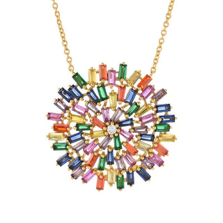 "Color Crush" Gold or Platinum Plated Simulated Gemstone Pendant w/ Chain