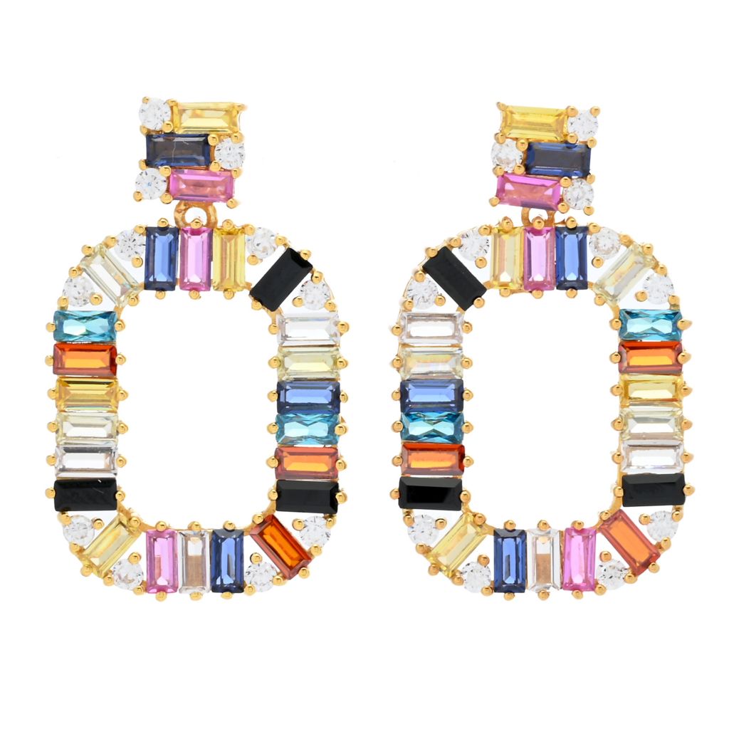 "Color Crush" Simulated Gem Baguette Open Drop Earrings