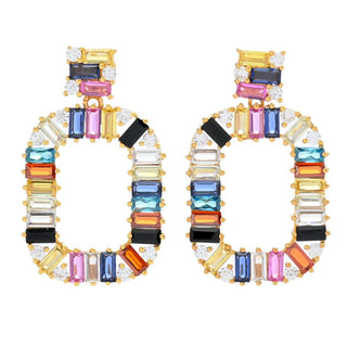 "Color Crush" Simulated Gem Baguette Open Drop Earrings
