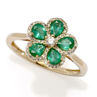 Sabrina Designs 14K Gold 1.13ctw Emerald & Diamond Flower Ring, 2.6 grams