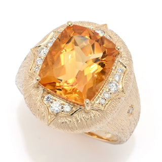CIRARI 14K Gold Polished 5.72ctw Cushion Shape Citrine & Diamond Ring