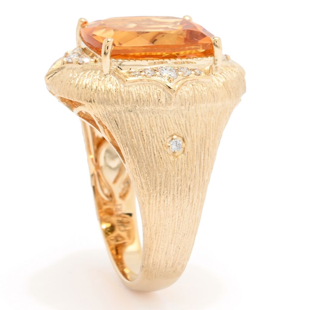 CIRARI 14K Gold Polished 5.72ctw Cushion Shape Citrine & Diamond Ring