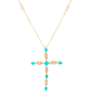 CIRARI 14K Gold Polished Turquoise & Diamond Cross Pendant w/ Chain
