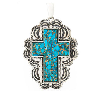 Southwest Elements Sterling Silver Choice of Mohave Turquoise Cross Enhancer Pendant