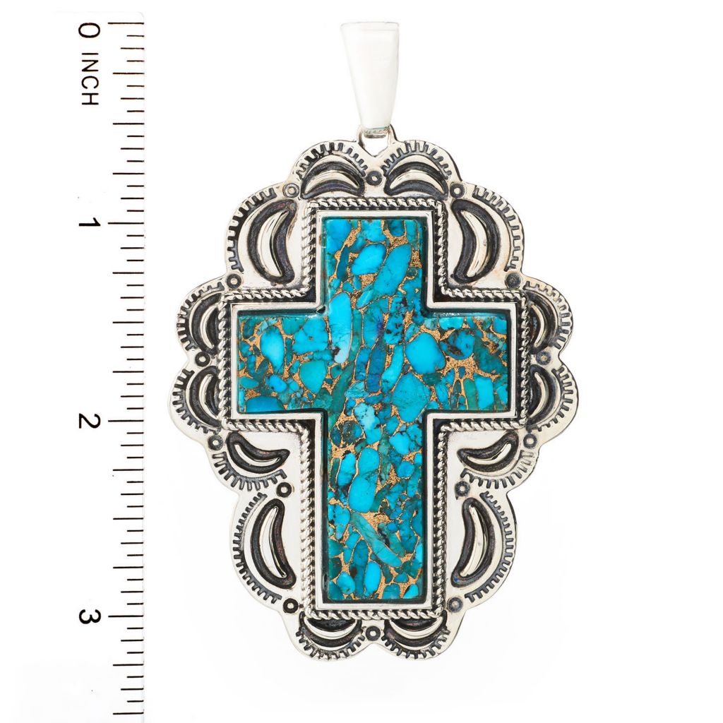 Southwest Elements Sterling Silver Choice of Mohave Turquoise Cross Enhancer Pendant