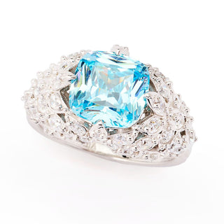 Brilliante Platinum Plated 4.32 DEW Simulated Aquamarine & Diamond Ring