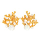 Kenneth Jay Lane 22K Gold Plated Simulated Pearl Coral Reef Clip On Button Earrings