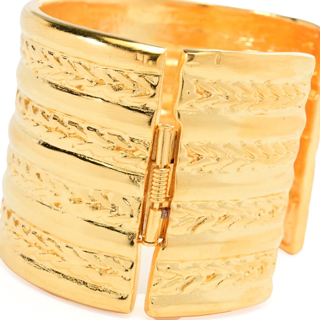 Kenneth Jay Lane 18K Gold Plated 9-Row Textured Hinged Cuff Bracelet