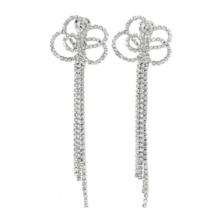 Kenneth Jay Lane Crystal Bow Duster Post or Clip-on 4.5" Drop Earrings