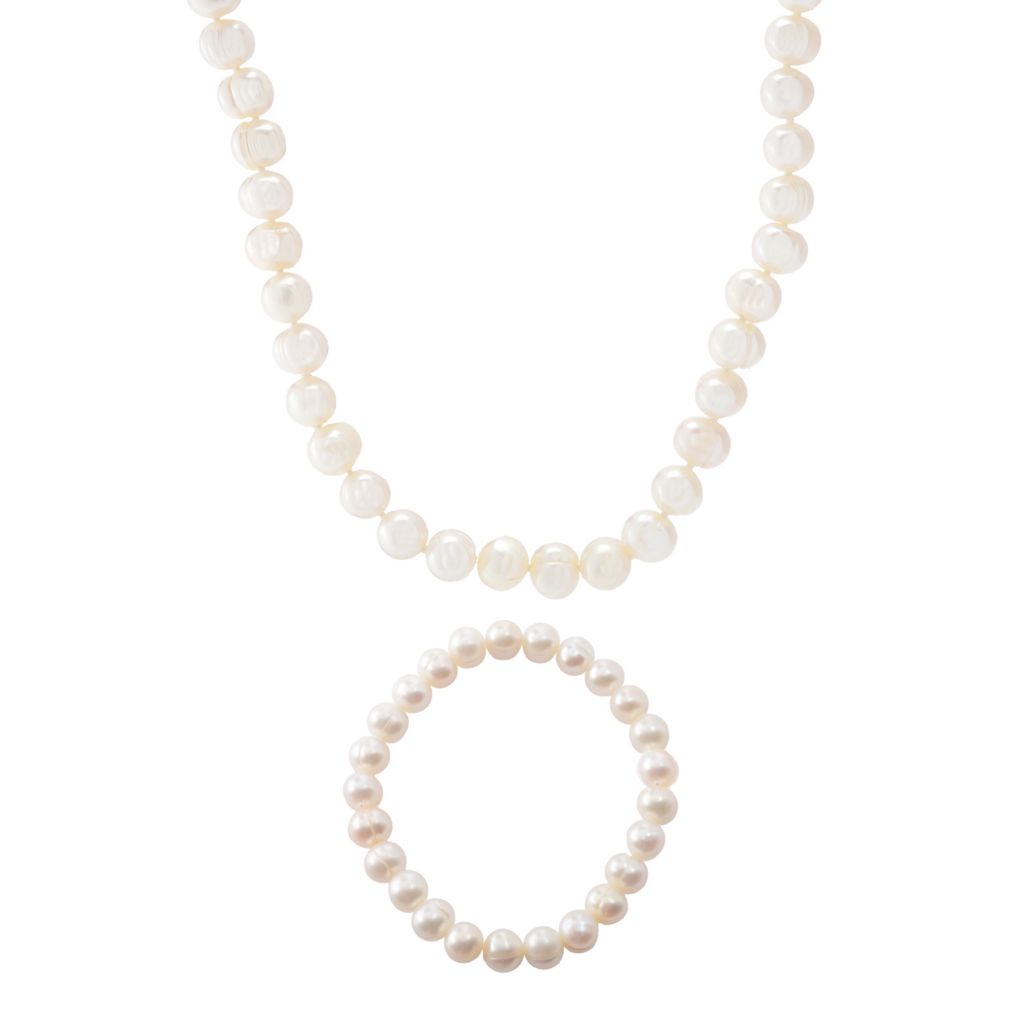 Far East Jewelry Sterling Silver 8-9mm Cultured Pearl Necklace & Bracelet Set