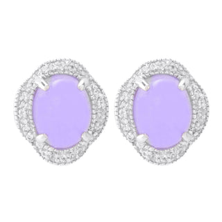 Far East Jewelry Choice of Color Jade & White Topaz Halo Stud Earrings