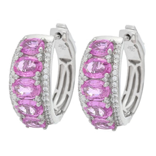 Gem Treasures 4.52ctw Pink Sapphire & Zircon Graduated Hoop Earrings