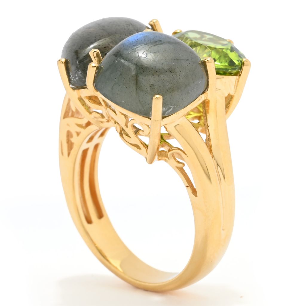 MUSE 18K Vermeil Labradorite & Peridot Multi Shape 3-Stone Cluster Ring