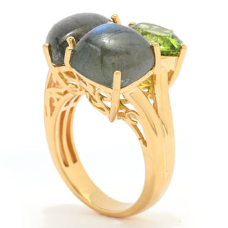 MUSE 18K Vermeil Labradorite & Peridot Multi Shape 3-Stone Cluster Ring