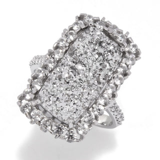 MUSE Sterling Silver 18x9mm Drusy & White Zircon Elongated Ring