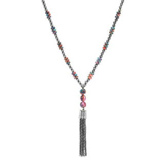 Southwest Elements Orange Dahlia Kingman Turquoise & Navajo Pearl Necklace