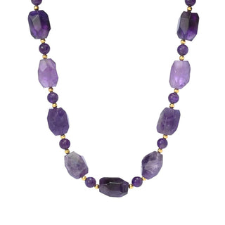 18K Gold Plated 20x15mm Amethyst Nugget & Bead 19.5"+2" Necklace