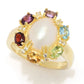 18K Gold Plated 10x8mm Oval Cultured Mabe Pearl & Multi Gemstone Ring
