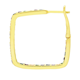 Choice of Plating Multi Gem Inside Out Square Hoop Earrings