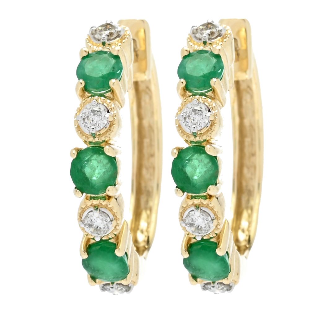 Cocci Collection 14K Gold Milgrain Emerald & Diamond Hoop Earrings