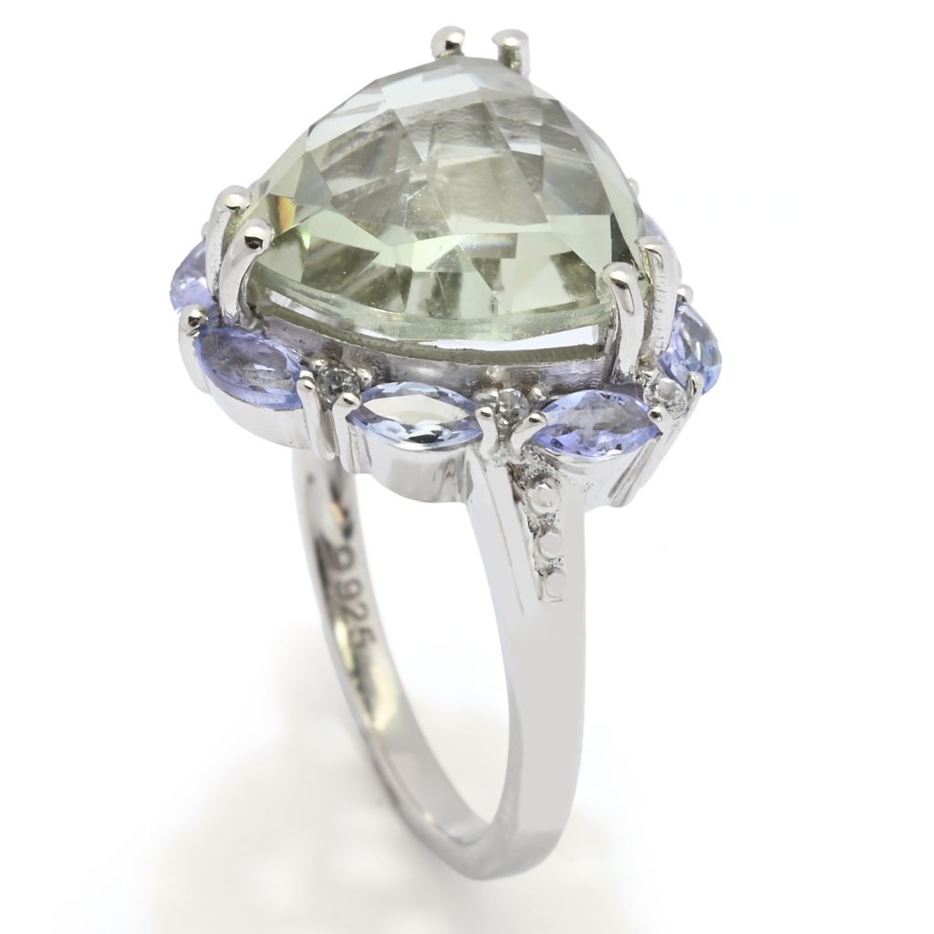 Claire Vessot Designs Choice of 12mm Trillion Shape Gemstone & Halo Ring