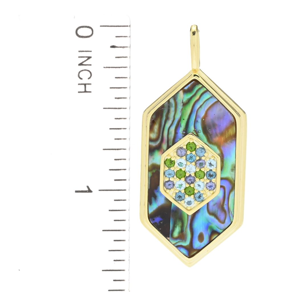Claire Vessot Designs Fancy Cut Abalone & Multi-Gemstone Hexagon Pendant